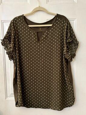 Belle by Kim Gravel Olive Polka Dot Ruffle Sleeve Blouse